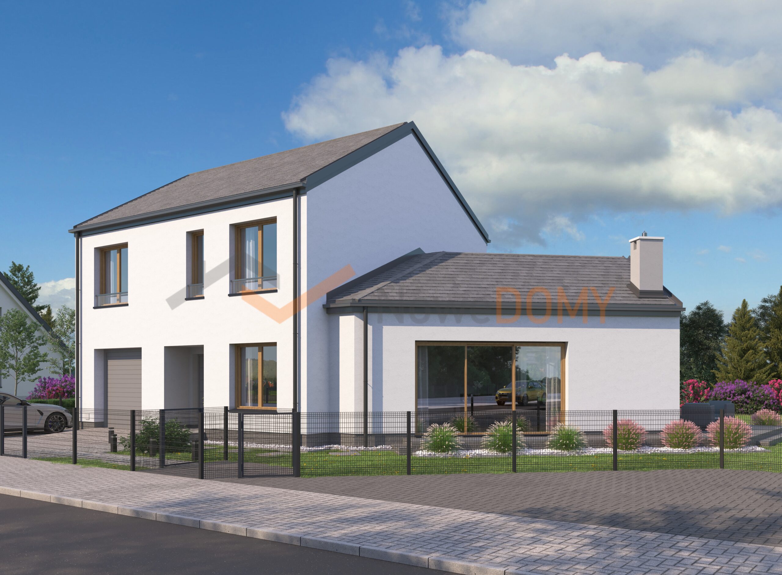 Nowoczesny dom jednorodzinny z garażem i atrakcyjnym ogrodem 0% prow.